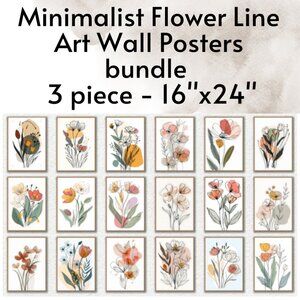Minimalist Flower Line Art Posters – 3-Piece Bundle (18"x24") 🌿✨